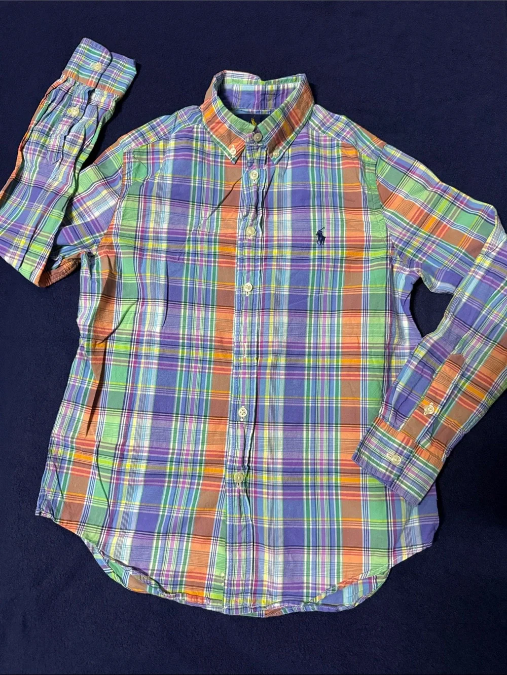 Ralph Lauren Green Purple Orange Plaid Button-Down Shirt